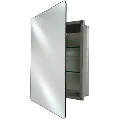 Afina Basix 16" x 22" Single Door Satin Gray Anodized Aluminum Construction Frameless Polished Edge Radius Medicine Cabinet Limited Edition
