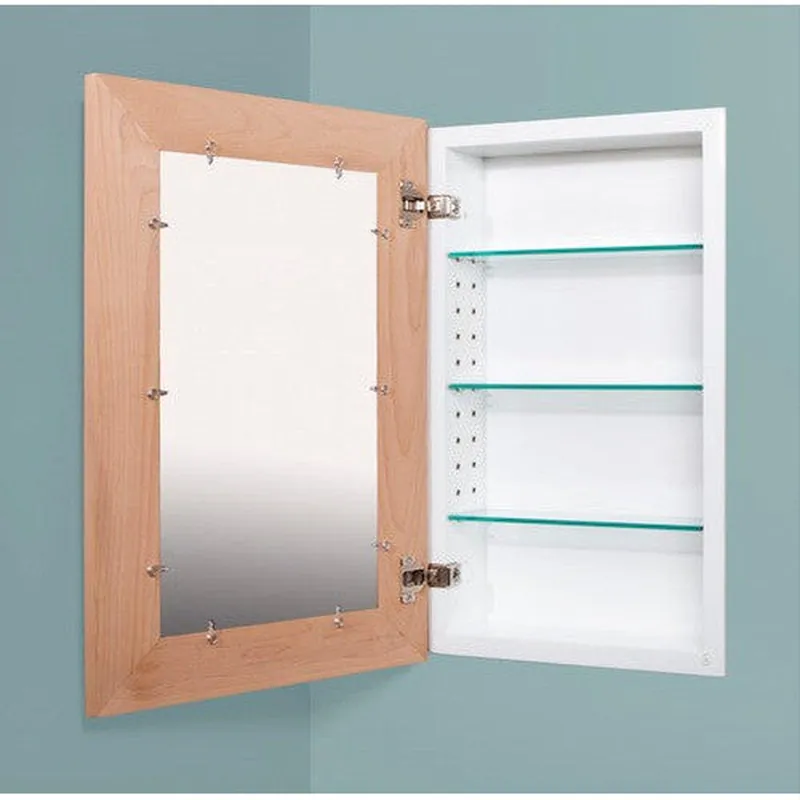 Budget Fox Hollow Furnishings 14" x 24" Unfinished Shaker Beadboard Natural Interior Standard 4" Depth Recessed Medicine Cabinet With Mirror