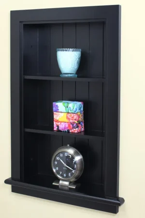 Worldwide Shipping Fox Hollow Furnishings Aiden 14" x 24" Black Recessed Wall Niche With Beadboard Back
