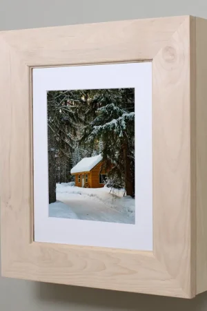 Authentic Fox Hollow Furnishings 20" x 17" Unfinished Wall Mount Flat Picture Frame Medicine Cabinet With White 8" x 10" Matting