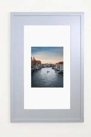 Authentic Fox Hollow Furnishings 14" x 24" Light Gray Extra Large Special 6" Depth White Interior Recessed Picture Frame Medicine Cabinet With Mirror and White 8" x 10 Matting