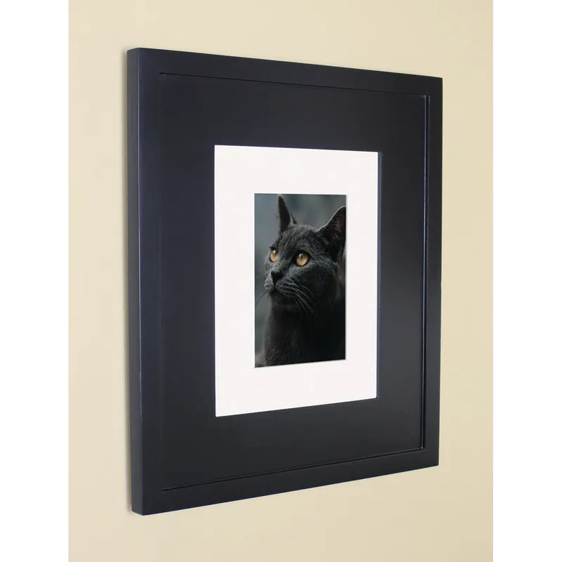 Authentic Fox Hollow Furnishings 11" x 14" Black Compact Portrait Special 3" Depth Recessed Picture Frame Medicine Cabinet With Ivory Matting