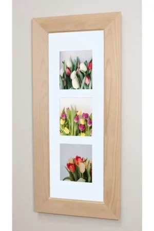 Worldwide Shipping Fox Hollow Furnishings 14" x 36" Unfinished Flat XXL Recessed Picture Frame Medicine Cabinet With White 8" x 10" Two Opening Matting