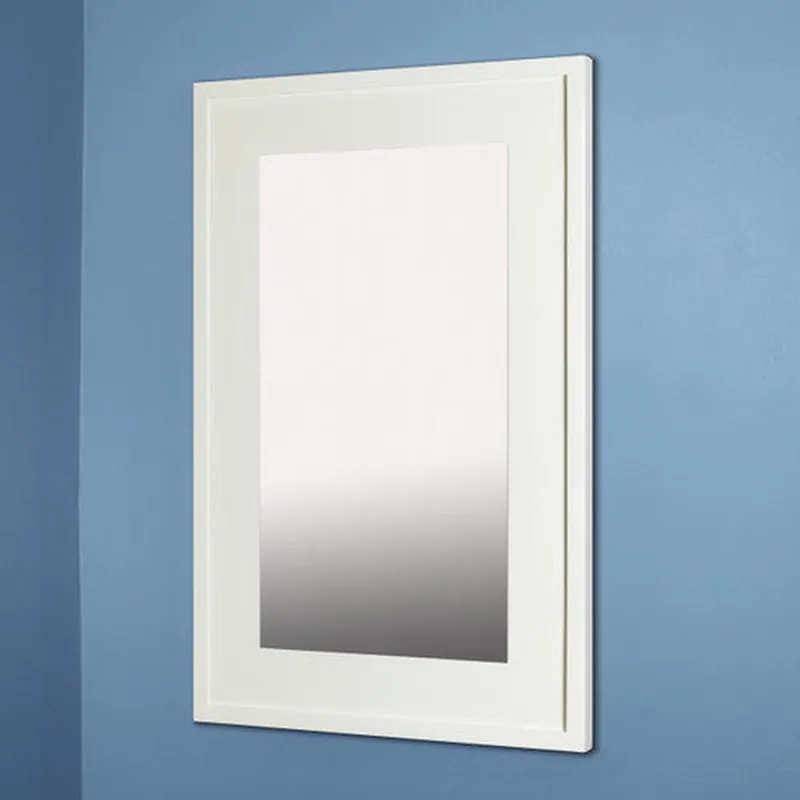 Sale Fox Hollow Furnishings 14" x 24" White Extra Large Contemporary Standard 3.75" Depth Natural Interior Recessed Picture Frame Medicine Cabinet With Mirror and Ivory Matting