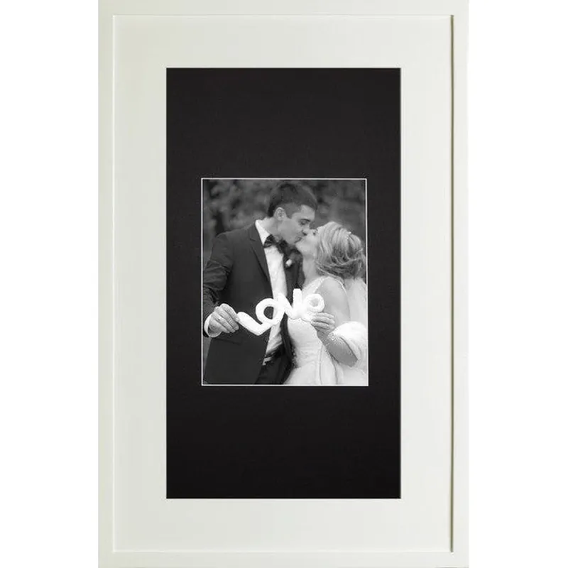 Must Have Fox Hollow Furnishings 14" x 24" White Extra Large Contemporary Standard 3.75" Depth White Interior Recessed Picture Frame Medicine Cabinet With Ivory Matting