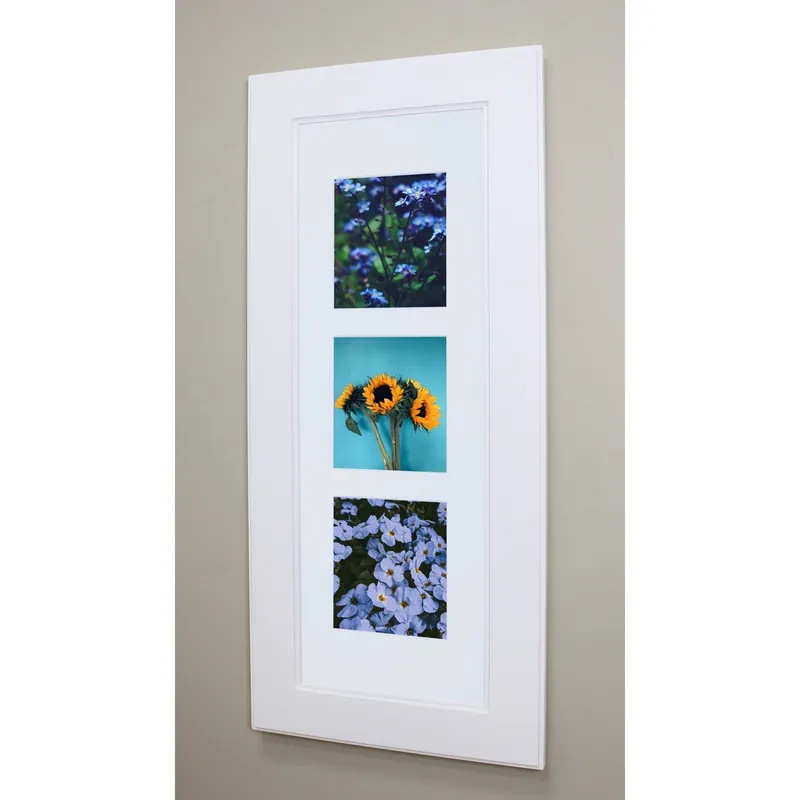 Original Fox Hollow Furnishings 14" x 36" White XXL Shaker Recessed Picture Frame Medicine Cabinet With White Five Opening Matting