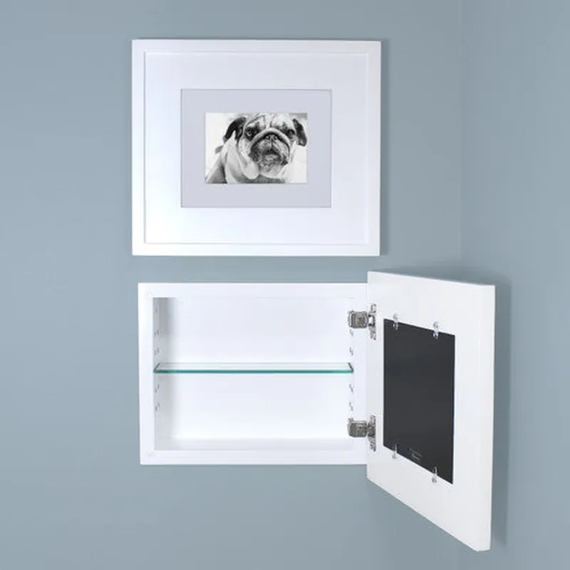 Editor’s Pick Fox Hollow Furnishings 14" x 11" White Compact Landscape Contemporary Special 6" Depth Raised Edge Recessed Picture Frame Medicine Cabinet With Ivory Matting