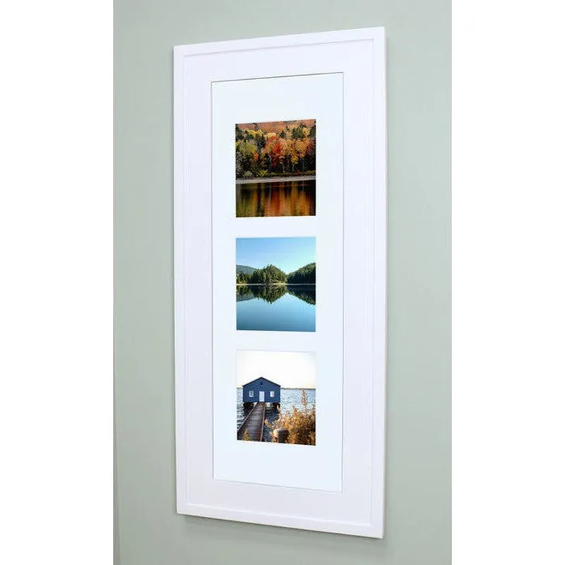 Time-Limited Fox Hollow Furnishings 14" x 36" White Contemporary XXL Recessed Picture Frame Medicine Cabinet With White Five Opening Matting