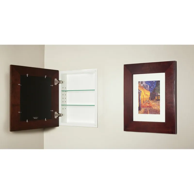 Fox Hollow Furnishings 14" x 18" Large Espresso Natural Interior Recessed Picture Frame Medicine Cabinet With White Matting New Arrival