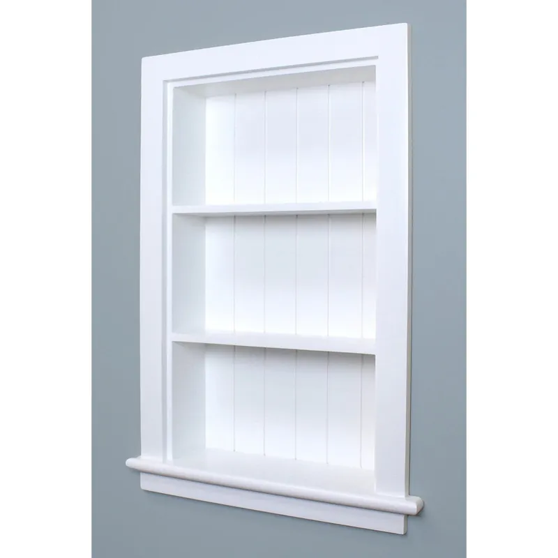 Fox Hollow Furnishings Aiden 14" x 24" White Wall Niche With Beadboard Back Worldwide Shipping