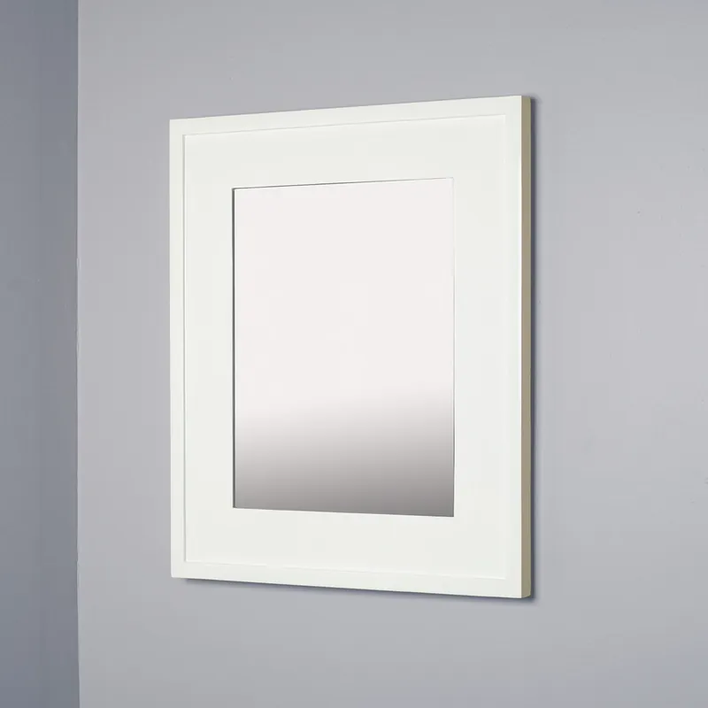 Fresh Stock Fox Hollow Furnishings 14" x 18" Large White Contemporary Recessed Picture Frame Hardwood Medicine Cabinet With Special 6" Depth, Mirror, and Ivory Matting