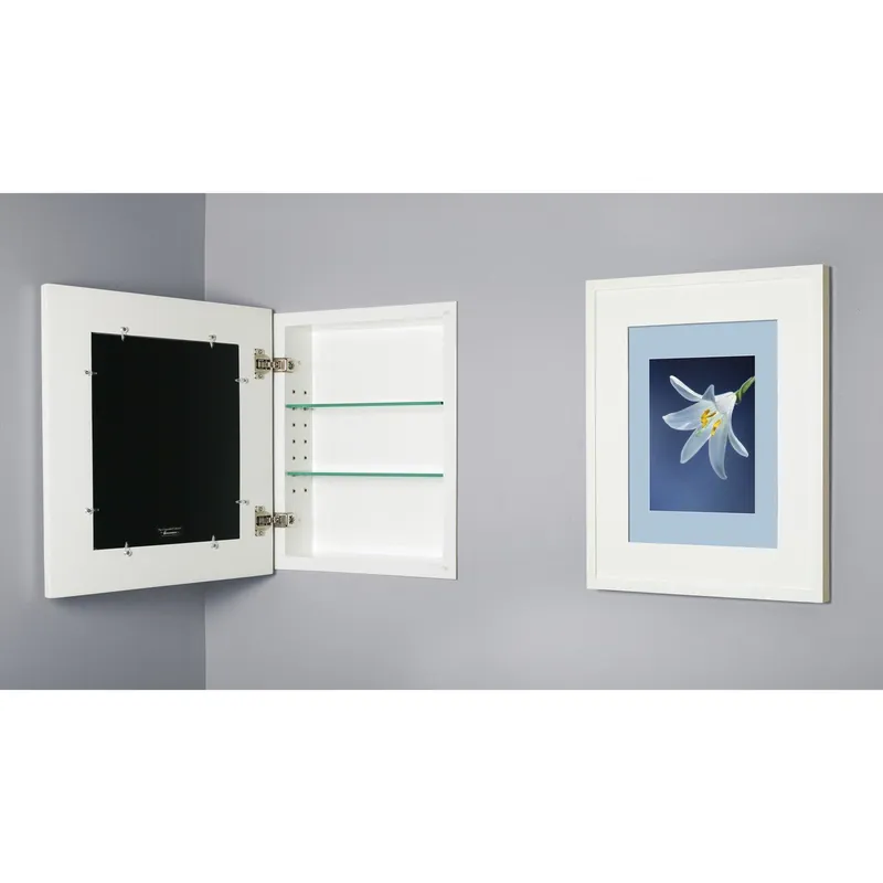 Editor’s Pick Fox Hollow Furnishings 14" x 18" Large White Contemporary Recessed Picture Frame Hardwood Medicine Cabinet With Special 3" Depth and White Matting