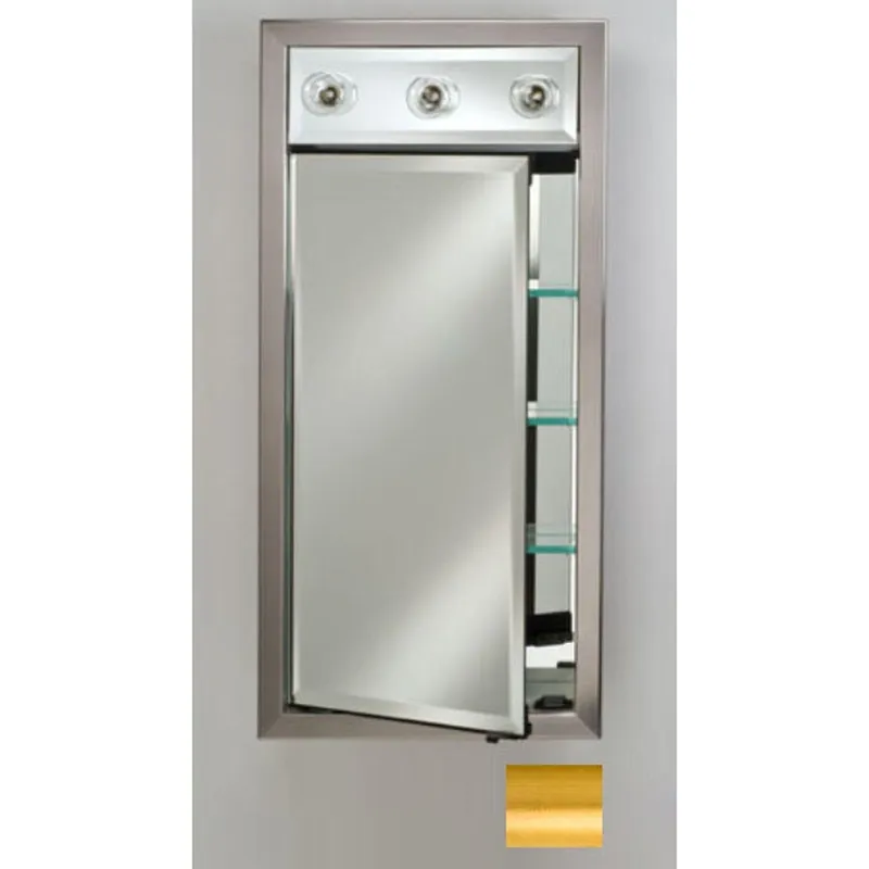 Afina Signature 17" x 40" Brushed Satin Gold Recessed Right Hinged Single Door Medicine Cabinet With Contemporary Lights Premium