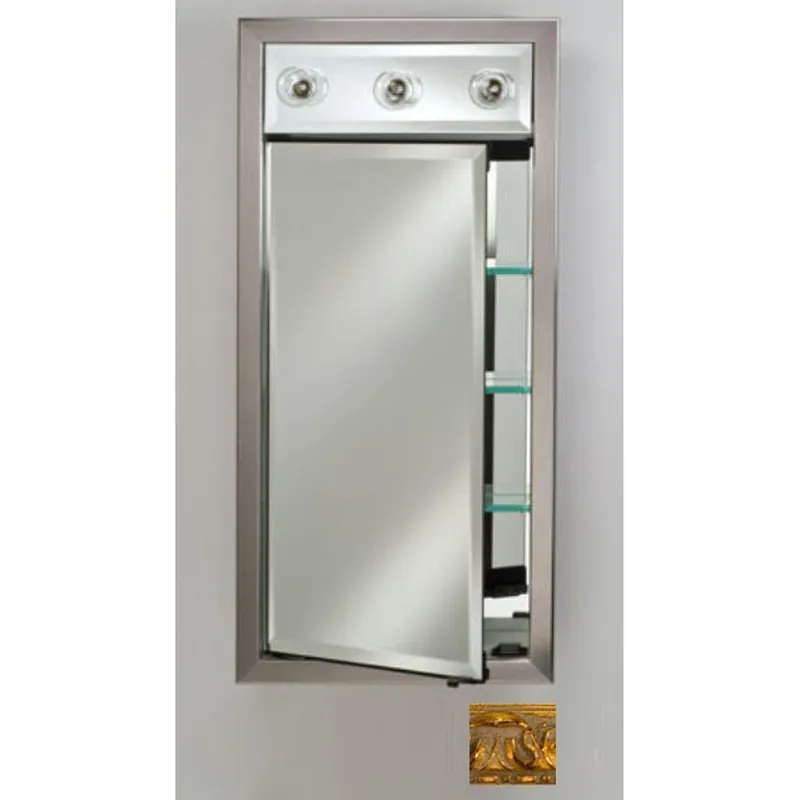 Afina Signature 17" x 40" Valencia Antique Gold Recessed Left Hinged Single Door Medicine Cabinet With Contemporary Lights Free Shipping