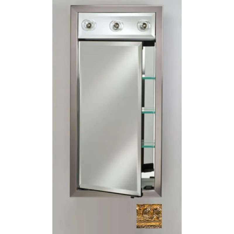 Afina Signature 17" x 40" Tuscany Antique Gold Recessed Right Hinged Single Door Medicine Cabinet With Contemporary Lights Viral