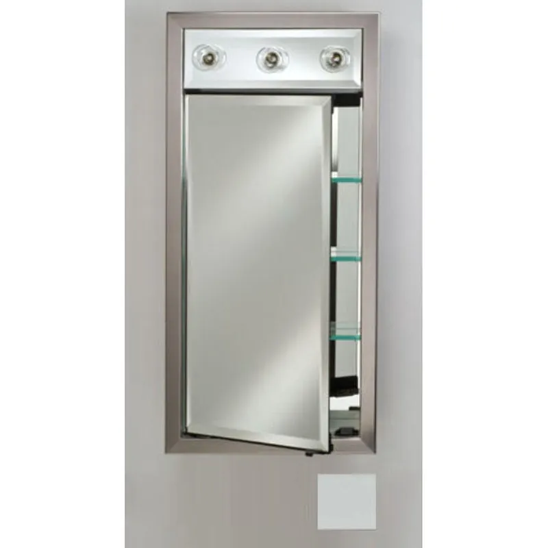Clearance Afina Signature 17" x 40" Soho Satin White Recessed Left Hinged Single Door Medicine Cabinet With Contemporary Lights