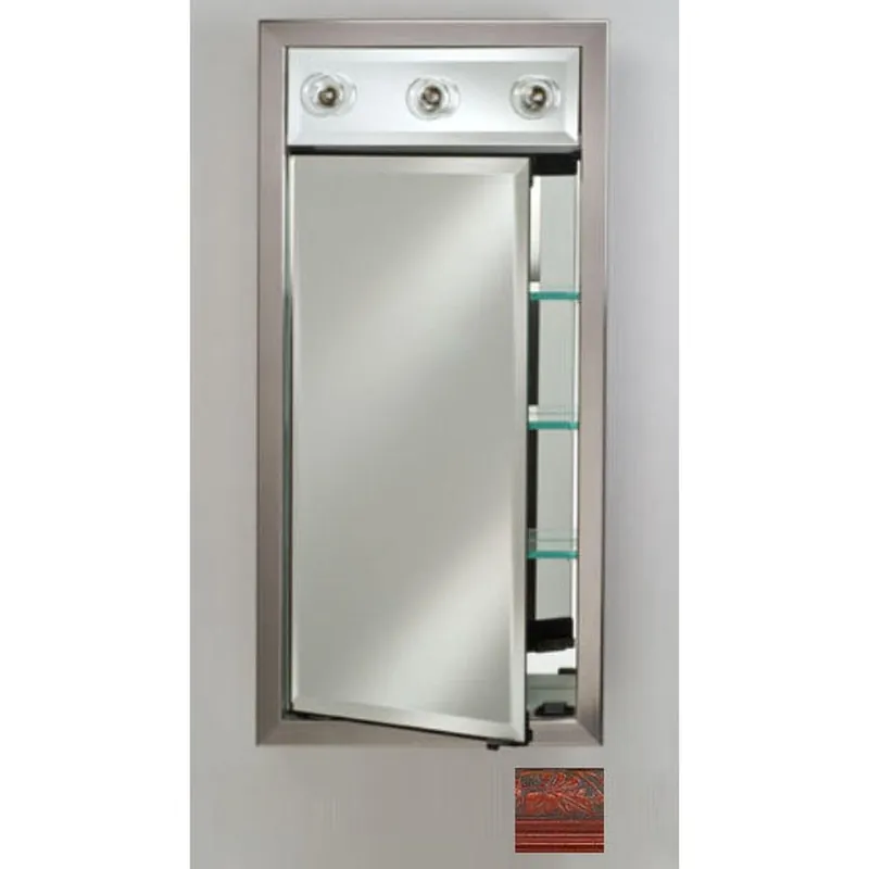Place Order Afina Signature 17" x 40" Parliament Cherry Recessed Left Hinged Single Door Medicine Cabinet With Contemporary Lights
