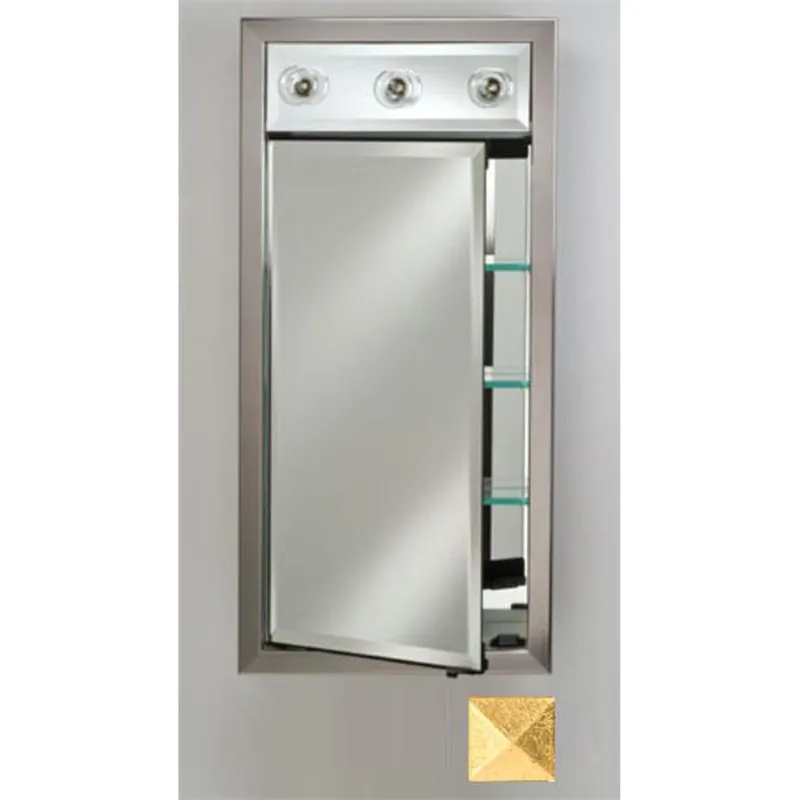 Price Drop Afina Signature 17" x 40" Meridian Antique Silver With Antique Gold Caps Recessed Left Hinged Single Door Medicine Cabinet With Contemporary Lights