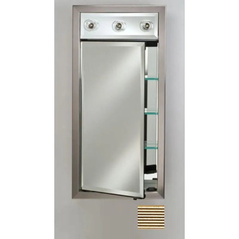 Afina Signature 17" x 40" Meridian Antique Gold With Antique Silver Caps Recessed Right Hinged Single Door Medicine Cabinet With Contemporary Lights Reduced Price