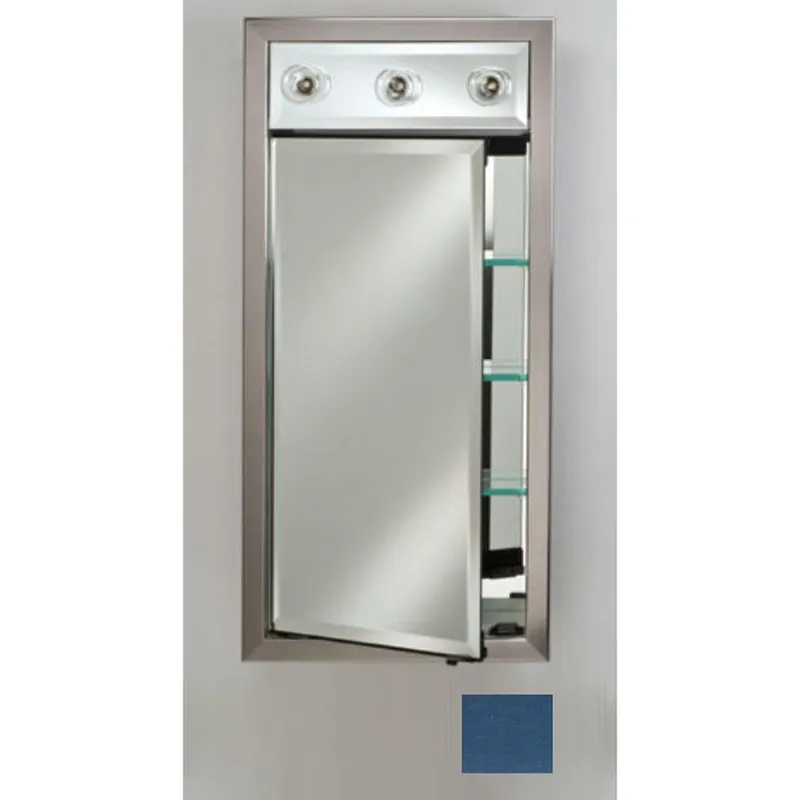 Weekend Sale Afina Signature 17" x 40" Colorgrain Blue Recessed Left Hinged Single Door Medicine Cabinet With Contemporary Lights