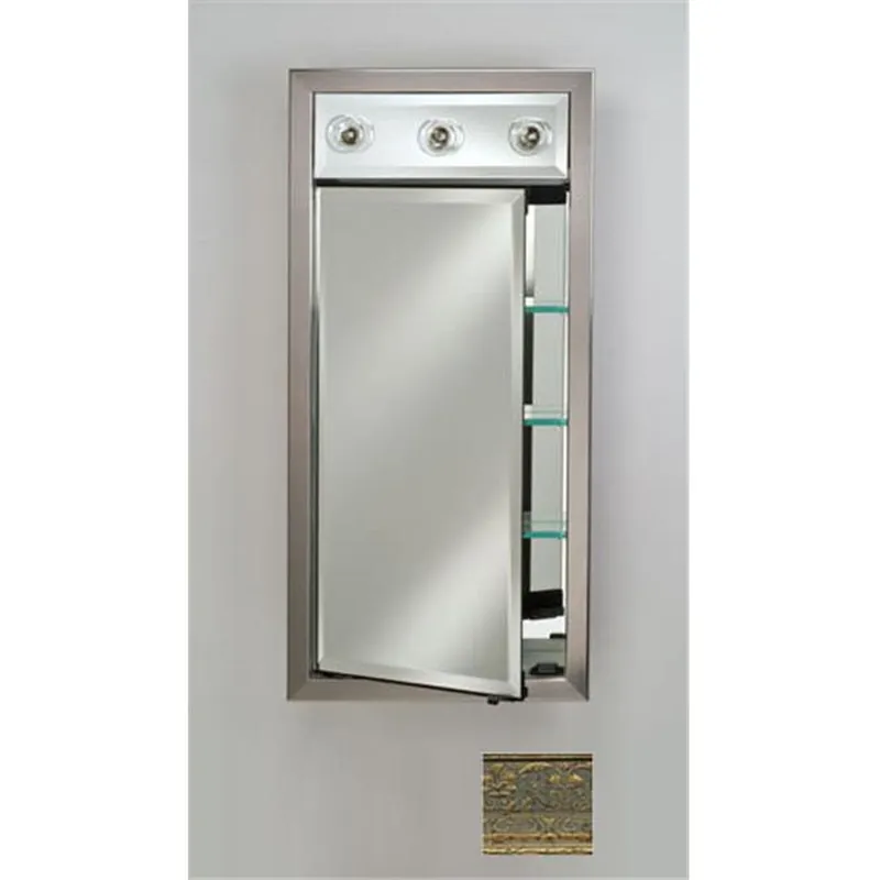 Editor’s Pick Afina Signature 17" x 34" Regal Antique Gold Recessed Left Hinged Single Door Medicine Cabinet With Contemporary Lights