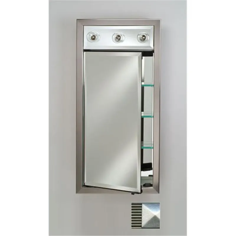Limited Edition Afina Signature 17" x 34" Meridian Antique Silver With Antique Silver Caps Recessed Left Hinged Single Door Medicine Cabinet With Contemporary Lights