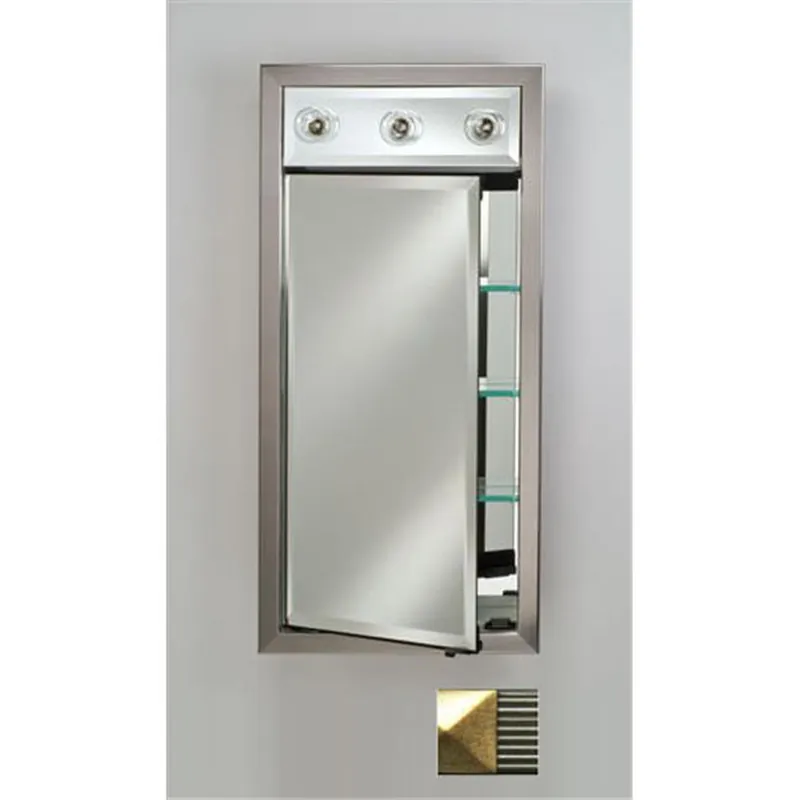 Afina Signature 17" x 34" Meridian Antique Silver With Antique Gold Caps Recessed Left Hinged Single Door Medicine Cabinet With Contemporary Lights Today Only