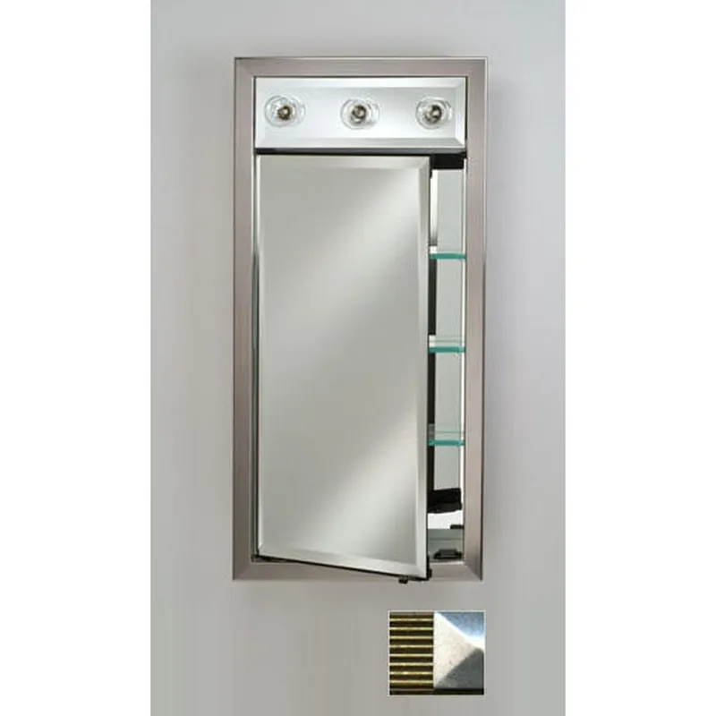 Afina Signature 17" x 34" Meridian Antique Gold With Antique Silver Caps Recessed Right Hinged Single Door Medicine Cabinet With Contemporary Lights Top Pick