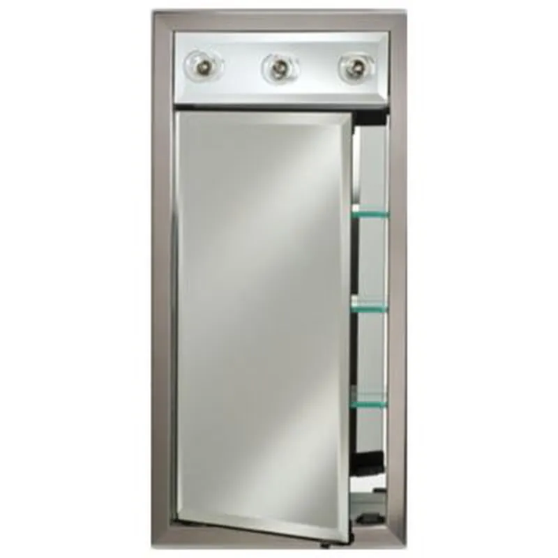Same Day Shipping Afina Signature 17" x 34" Polished Glimmer-Flat Recessed Right Hinged Single Door Medicine Cabinet With Contemporary Lights