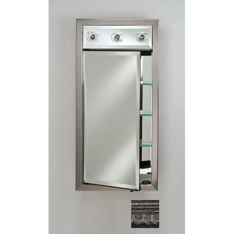 Afina Signature 17" x 34" Tuscany Antique Silver Recessed Left Hinged Single Door Medicine Cabinet With Contemporary Lights Bargain