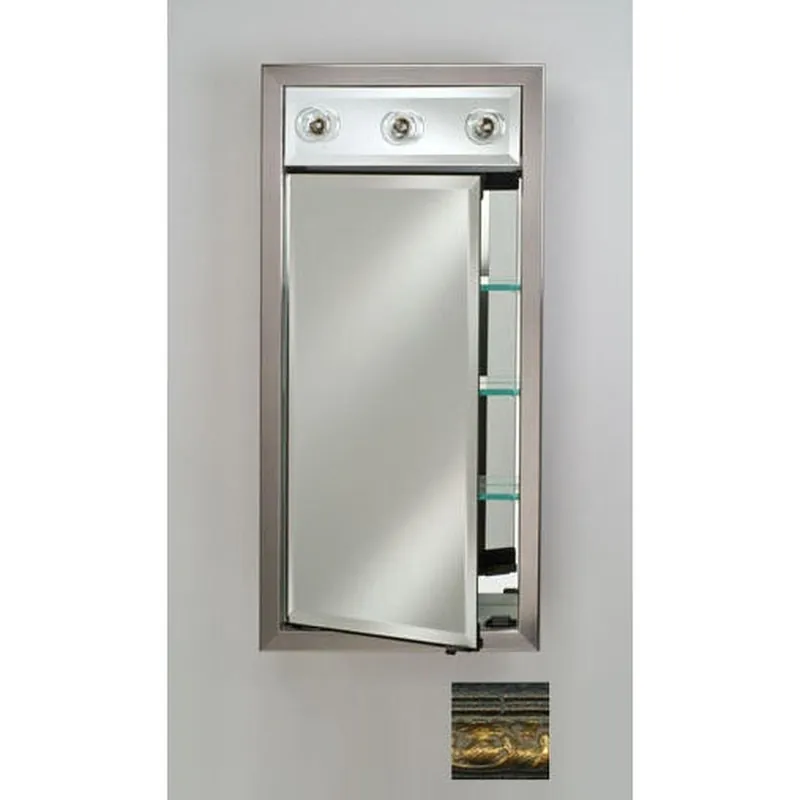 Factory Price Afina Signature 17" x 34" Tuscany Antique Gold Recessed Left Hinged Single Door Medicine Cabinet With Contemporary Lights
