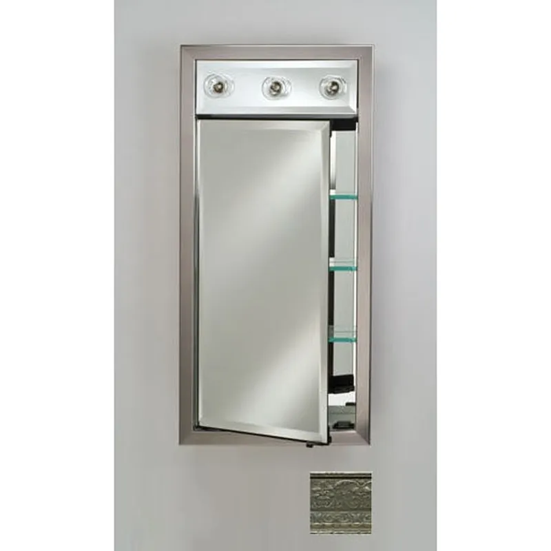 While Supplies Last Afina Signature 17" x 30" Regal Antique Silver Recessed Right Hinged Single Door Medicine Cabinet With Contemporary Lights