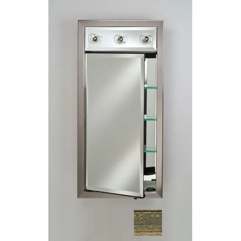 Afina Signature 17" x 30" Regal Antique Gold Recessed Left Hinged Single Door Medicine Cabinet With Contemporary Lights Big Sale