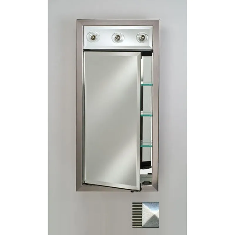 Seasonal Sale Afina Signature 17" x 30" Meridian Antique Silver with Antique Silver Caps Recessed Right Hinged Single Door Medicine Cabinet With Contemporary Lights