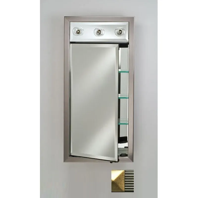 Afina Signature 17" x 30" Meridian Antique Silver with Antique Gold Caps Recessed Left Hinged Single Door Medicine Cabinet With Contemporary Lights Handmade