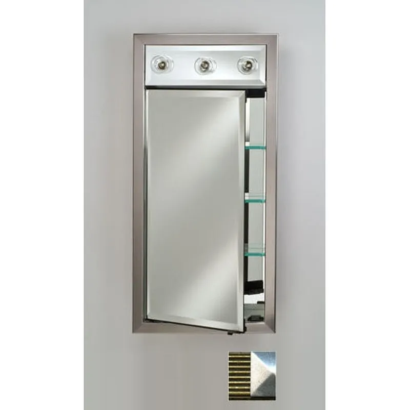 Save Now Afina Signature 17" x 30" Meridian Antique Gold With Antique Silver Caps Recessed Right Hinged Single Door Medicine Cabinet With Contemporary Lights