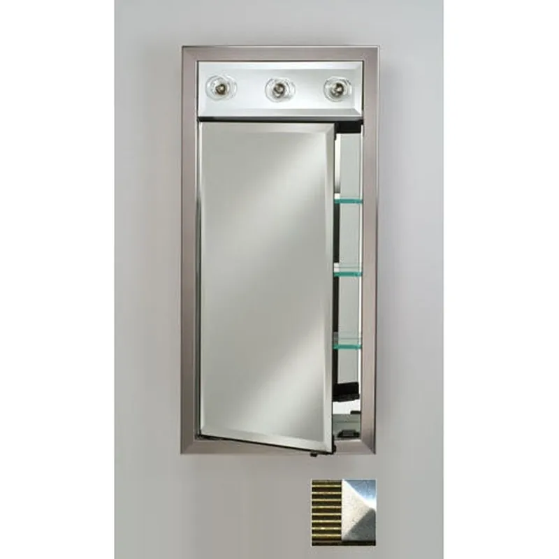 Afina Signature 17" x 30" Meridian Antique Gold With Antique Silver Caps Recessed Left Hinged Single Door Medicine Cabinet With Contemporary Lights Warranty Included