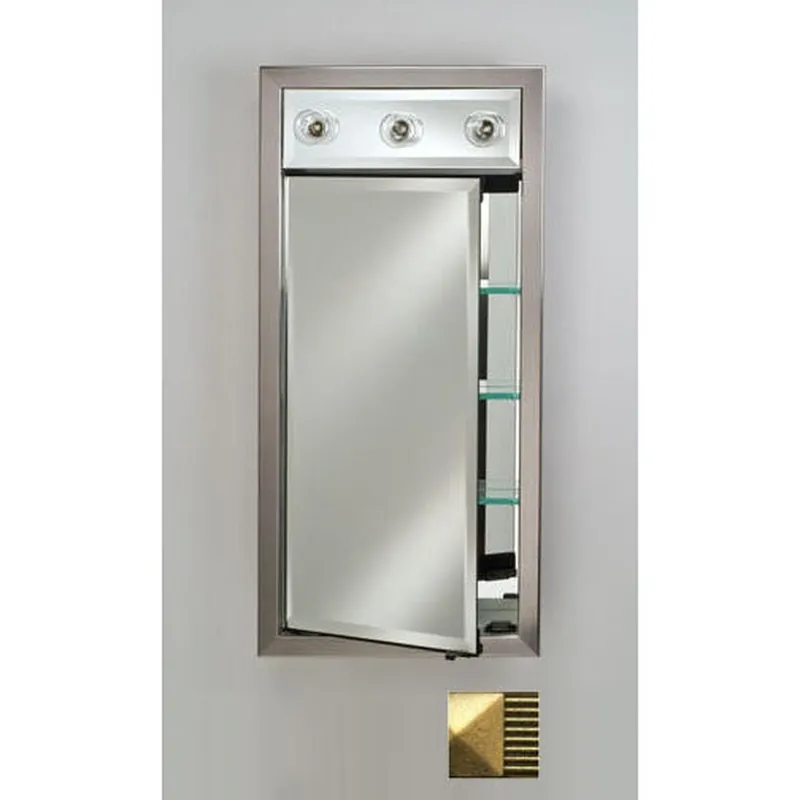 Afina Signature 17" x 30" Meridian Antique Gold With Antique Gold Caps Recessed Left Hinged Single Door Medicine Cabinet With Contemporary Lights Budget