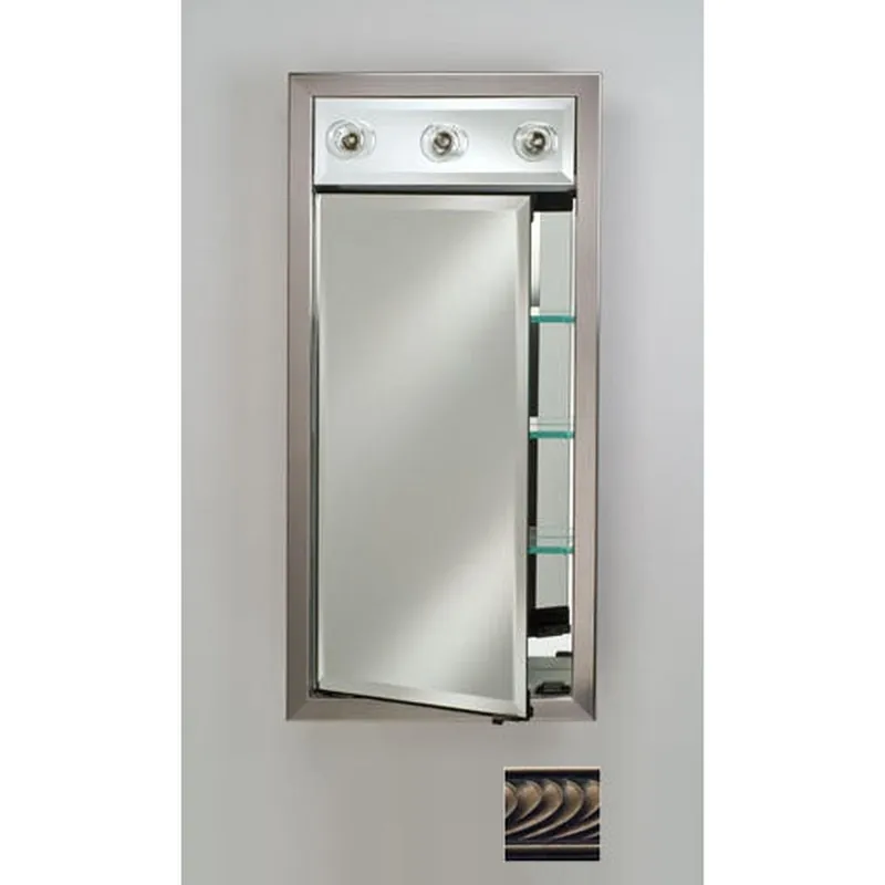Genuine Afina Signature 17" x 30" Versailles Antique Pewter Recessed Left Hinged Single Door Medicine Cabinet With Contemporary Lights