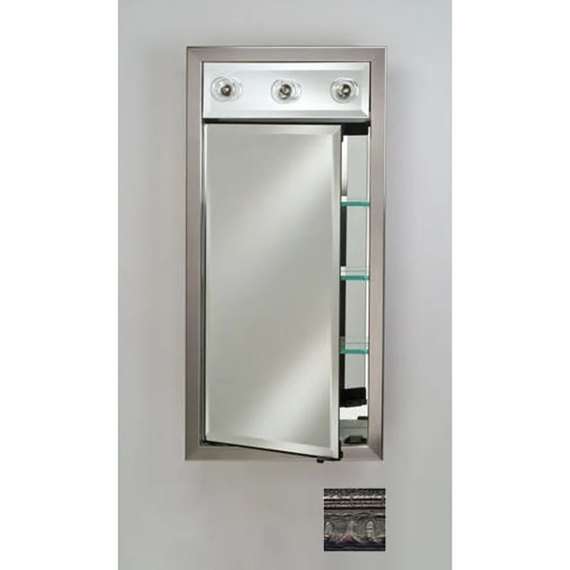 Affordable Afina Signature 17" x 30" Tuscany Antique Silver Recessed Right Hinged Single Door Medicine Cabinet With Contemporary Lights