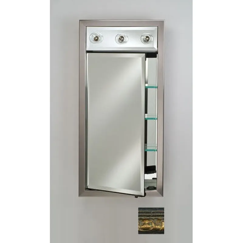 Don’t Miss Out Afina Signature 17" x 30" Tuscany Antique Gold Recessed Right Hinged Single Door Medicine Cabinet With Contemporary Lights