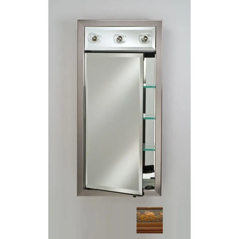 Secure Checkout Afina Signature 17" x 30" Parliament Honey Recessed Right Hinged Single Door Medicine Cabinet With Contemporary Lights