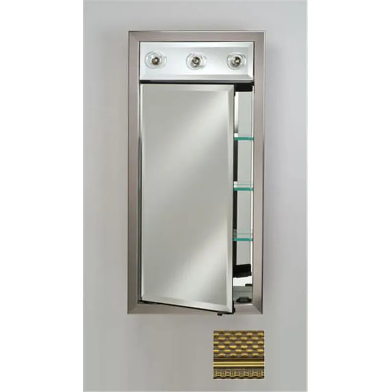Free Delivery Afina Signature 17" x 34" Elegance Antique Gold Recessed Right Hinged Single Door Medicine Cabinet With Contemporary Lights