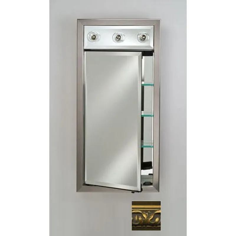 Afina Signature 17" x 34" Valencia Antique Gold Recessed Left Hinged Single Door Medicine Cabinet With Contemporary Lights Seasonal Sale