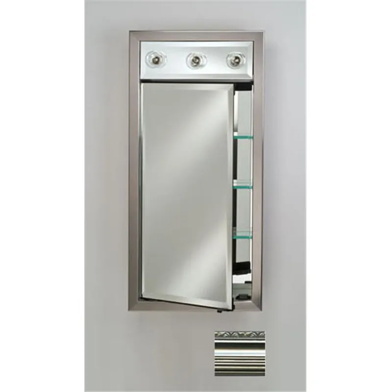 Direct From Factory Afina Signature 17" x 34" Parisian Antique Silver Recessed Right Hinged Single Door Medicine Cabinet With Contemporary Lights