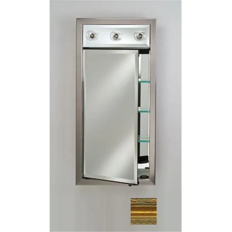 Mega Sale Afina Signature 17" x 34" Chateau Antique Gold Recessed Left Hinged Single Door Medicine Cabinet With Contemporary Lights