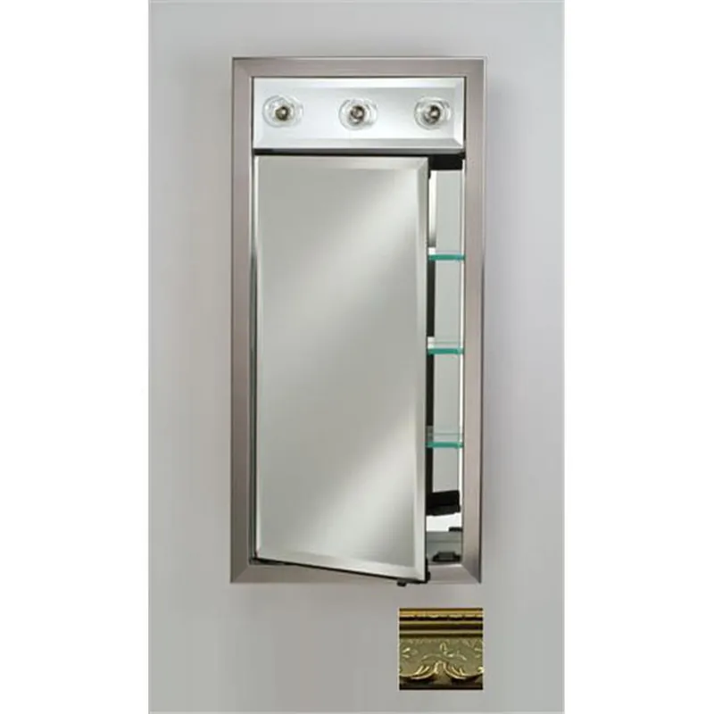 Secure Checkout Afina Signature 17" x 34" Majestic Brilliant Gold Recessed Right Hinged Single Door Medicine Cabinet With Contemporary Lights