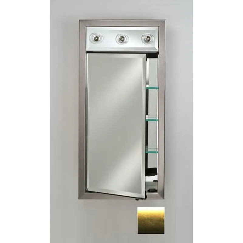Afina Signature 17" x 34" Brushed Satin Gold Recessed Right Hinged Single Door Medicine Cabinet With Contemporary Lights Clearance