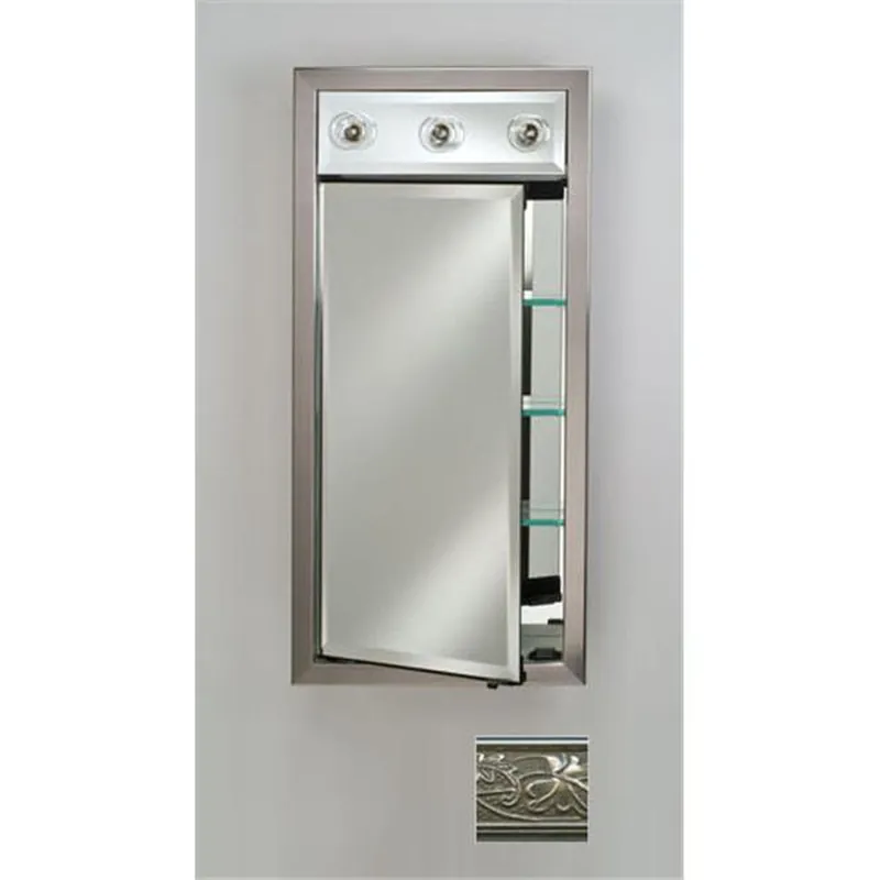 Afina Signature 17" x 34" Aristocrat Antique Silver Recessed Right Hinged Single Door Medicine Cabinet With Contemporary Lights Time-Limited