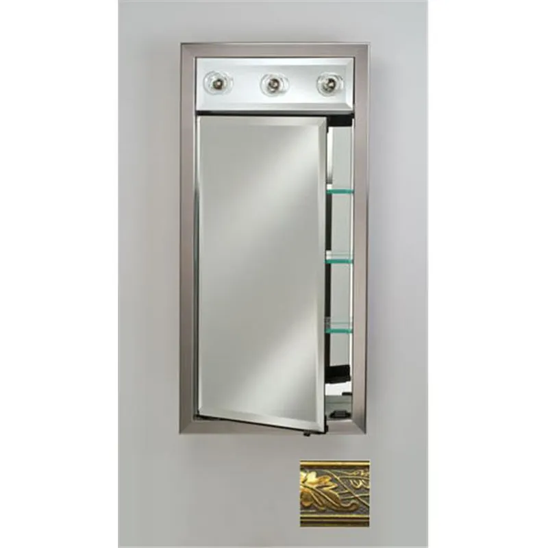 Afina Signature 17" x 34" Aristocrat Antique Gold Recessed Right Hinged Single Door Medicine Cabinet With Contemporary Lights Brand New
